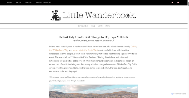 Security scan screenshot of https://littlewanderbook.com/recentposts/belfast-city-guide-en/