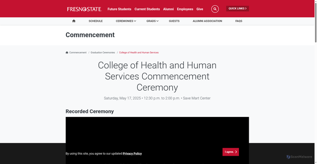 Security scan screenshot of https://commencement.fresnostate.edu/ceremonies/health-human.html