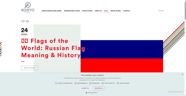 Security scan screenshot of https://koryogroup.com/blog/flags-of-the-world-russian-flag-meaning-history