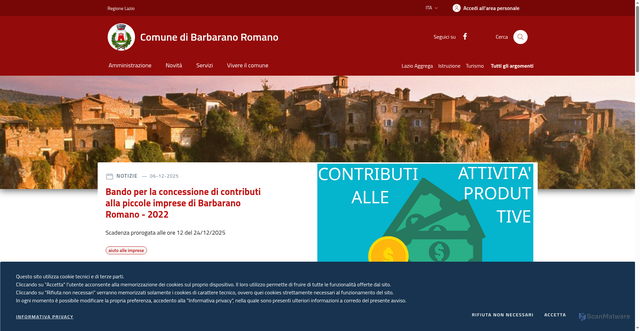 Security scan screenshot of https://www.comunebarbaranoromano.it/