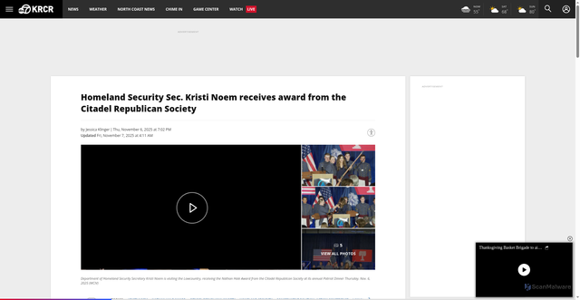 Security scan screenshot of https://krcrtv.com/news/nation-world/homeland-security-sec-kristi-noem-receives-award-from-the-citadel-republican-society-wciv-abc-news-4-the-trump-administration-the-citadel-charleston-south-carolina