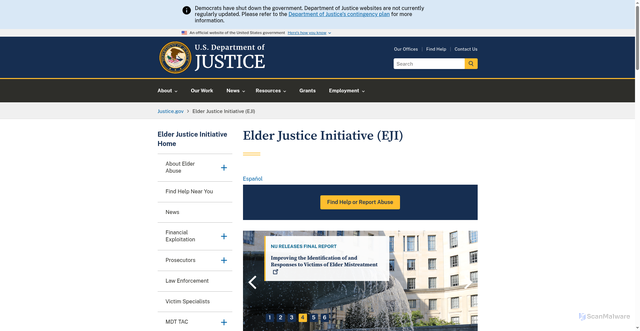 Security scan screenshot of https://www.justice.gov/elderjustice