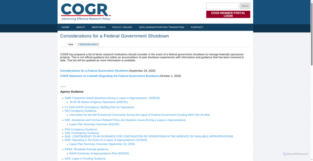 Security scan screenshot of https://www.cogr.edu/considerations-federal-government-shutdown