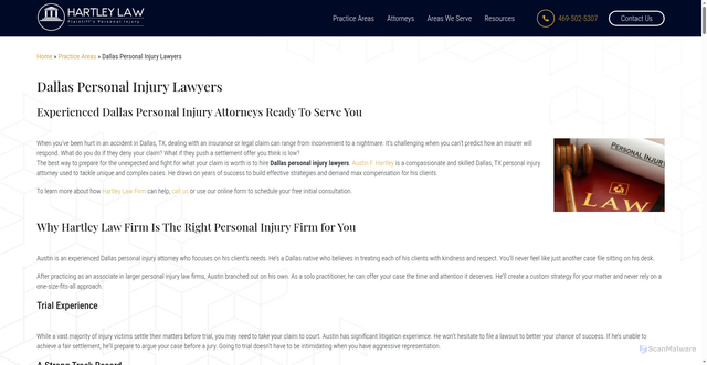 Security scan screenshot of https://hartleylawtx.com/practice-areas/personal-injury-lawyer/