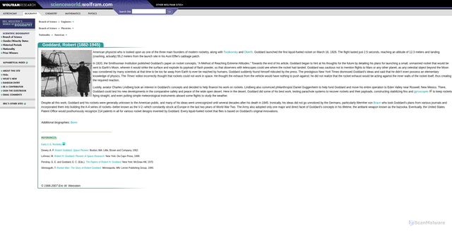 Security scan screenshot of https://scienceworld.wolfram.com/biography/Goddard.html