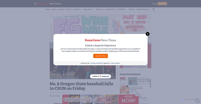 Security scan screenshot of https://forestgrovenewstimes.com/2026/05/01/no-6-oregon-state-baseball-falls-to-csun-on-friday/