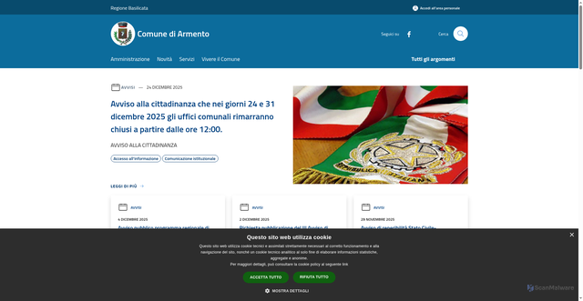 Security scan screenshot of https://comune.armento.pz.it/it