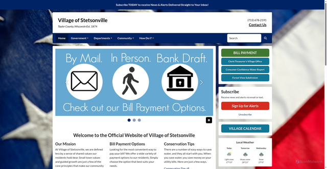 Security scan screenshot of https://villageofstetsonvillewi.gov/
