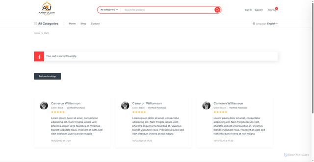 Security scan screenshot of https://aarifullahstore.com/cart/