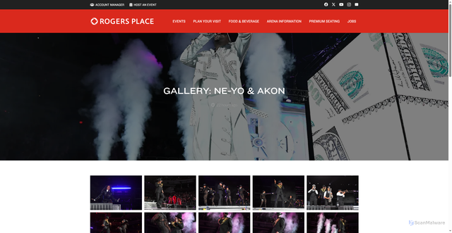 Security scan screenshot of https://www.rogersplace.com/gallery-ne-yo-akon-2026/