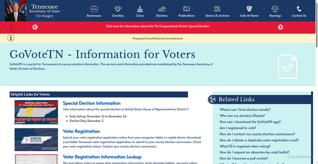 Security scan screenshot of https://sos.tn.gov/govotetn