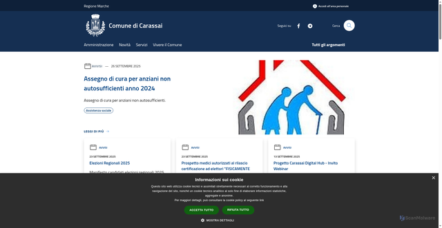 Security scan screenshot of https://www.comune.carassai.ap.it/it