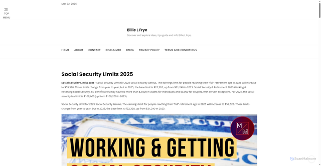 Security scan screenshot of https://billielfryec.pages.dev/pvzfv-social-security-limits-2025-vzayl/