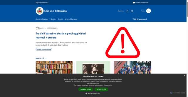 Security scan screenshot of https://www.comune.barasso.va.it/it