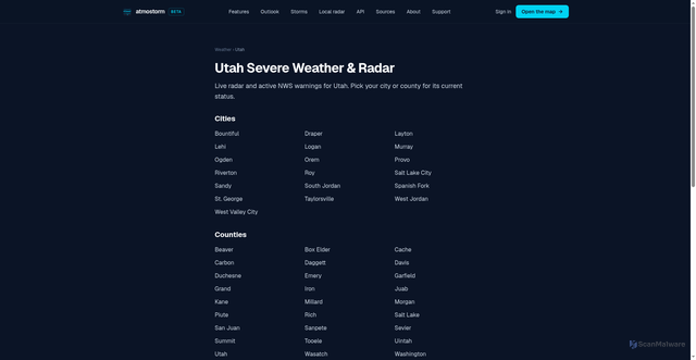 Security scan screenshot of https://atmostorm.com/weather/ut