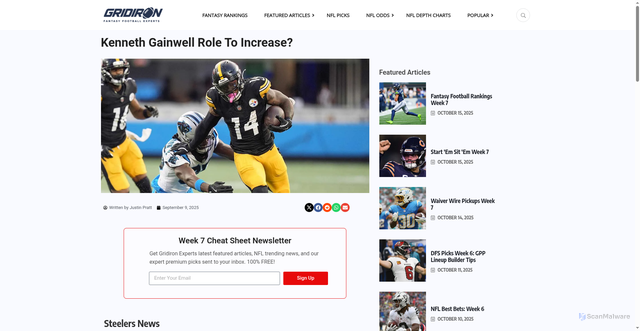 Security scan screenshot of https://gridironexperts.com/kenneth-gainwell-role-to-increase/