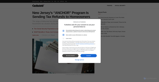 Security scan screenshot of https://futbolete.com/us/new-jersey-anchor-tax-refund-program/