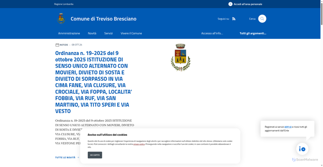Security scan screenshot of https://www.comune.trevisobresciano.bs.it/