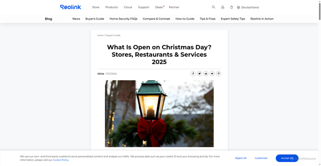 Security scan screenshot of https://reolink.com/blog/what-is-open-on-christmas-day/?srsltid=AfmBOoqm6aOWthTRECY6ZeZdmoZsJi8GPyKob0JyaLLx2XH55QTbmjBC
