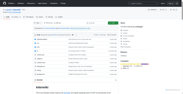 Security scan screenshot of https://interwiki.scpwiki.com
