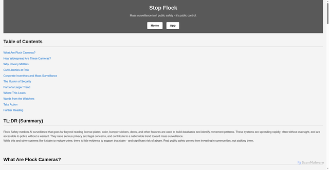 Security scan screenshot of https://stopflock.com/