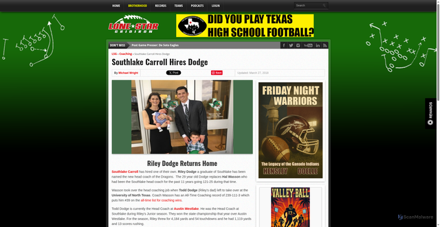 Security scan screenshot of https://lonestargridiron.com/2018/03/southlake-carroll-hires-dodge/