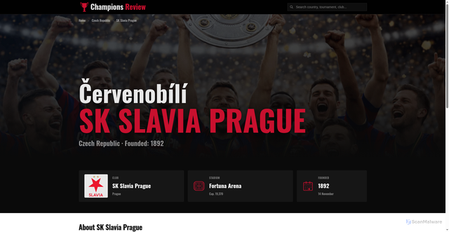 Security scan screenshot of https://championsreview.com/club/sk-slavia-prague