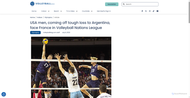 Security scan screenshot of https://volleyballmag.com/usa-men-volleyball-nations-league-070823/