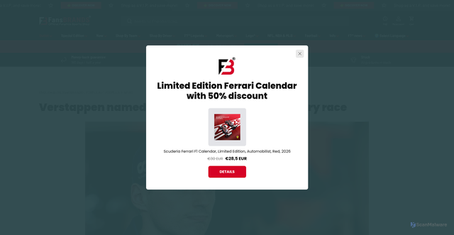 Security scan screenshot of https://fansbrands.com/blogs/formula-1-news/verstappen-named-driver-day-hungary-race?srsltid=AU7gw4W00KZNpp0lGDB39ts9knTsh4m_QXdfzLV_M85J6Kqjb9zcfwml