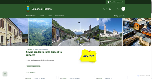 Security scan screenshot of https://www.comune.rittana.cn.it