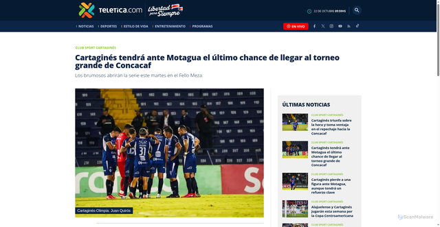 Security scan screenshot of https://www.teletica.com/club-sport-cartagines/cartagines-tendra-ante-motagua-el-ultimo-chance-de-llegar-al-torneo-grande-de-concacaf_395602