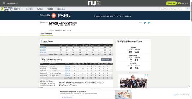 Security scan screenshot of https://highschoolsports.nj.com/player/maurice-odum-2/boysbasketball/season/2020-2021