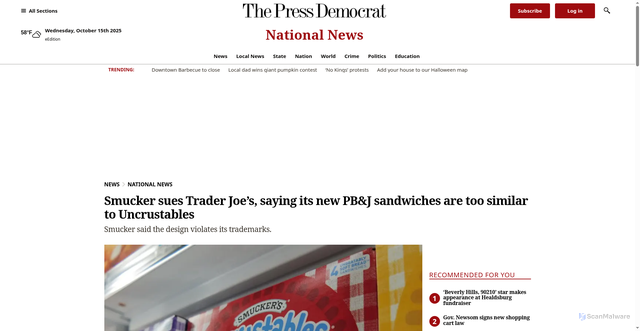 Security scan screenshot of https://www.pressdemocrat.com/2025/10/15/smucker-trader-joes/