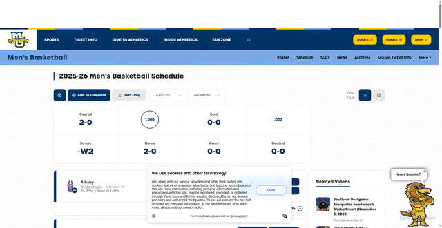 Security scan screenshot of https://gomarquette.com/sports/mens-basketball/schedule