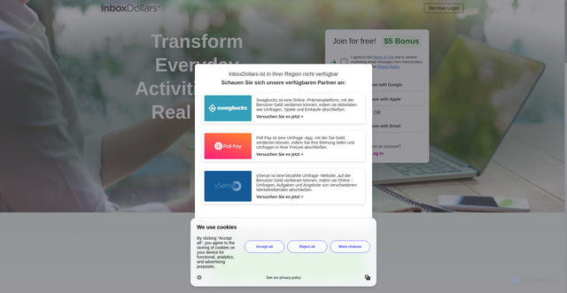 Security scan screenshot of https://www.inboxdollars.com