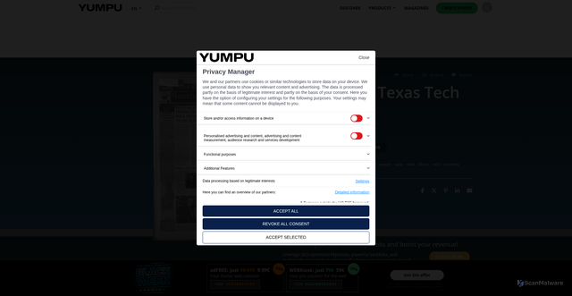 Security scan screenshot of https://www.yumpu.com/en/document/view/8275282/view-open-texas-tech-university