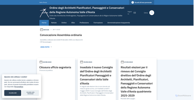 Security scan screenshot of https://www.ordinearchitettivda.org/