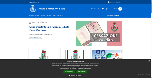 Security scan screenshot of https://www.comune.mariano-comense.co.it