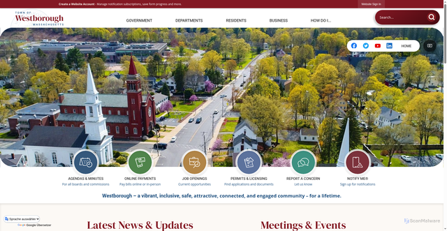 Security scan screenshot of https://westboroughma.gov/