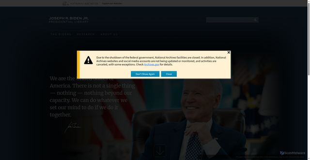 Security scan screenshot of https://www.bidenlibrary.gov/