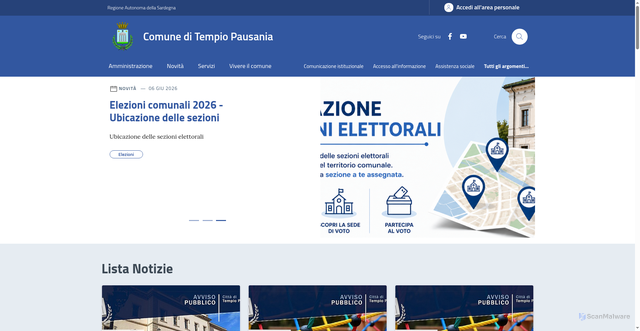 Security scan screenshot of https://www.comune.tempiopausania.ot.it