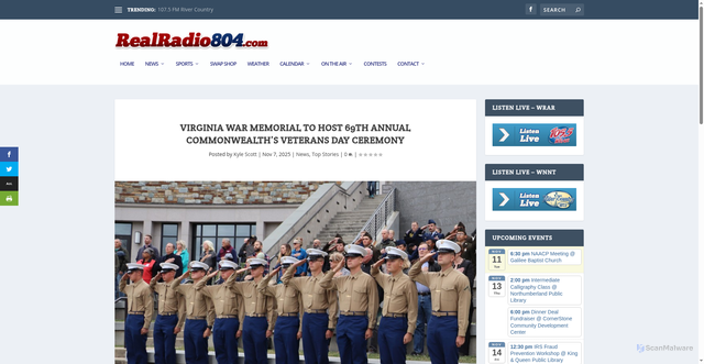 Security scan screenshot of https://realradio804.com/virginia-war-memorial-to-host-69th-annual-commonwealths-veterans-day-ceremony/