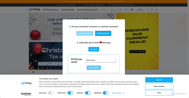 Security scan screenshot of https://www.3dprima.com/