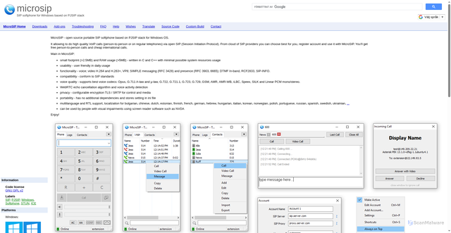 Security scan screenshot of https://microsip.org