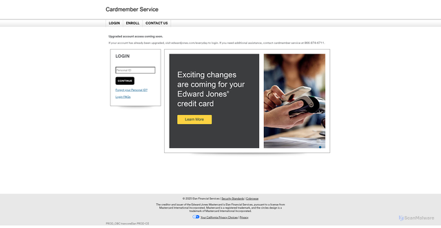 Security scan screenshot of https://www.edwardjonescreditcard.com/