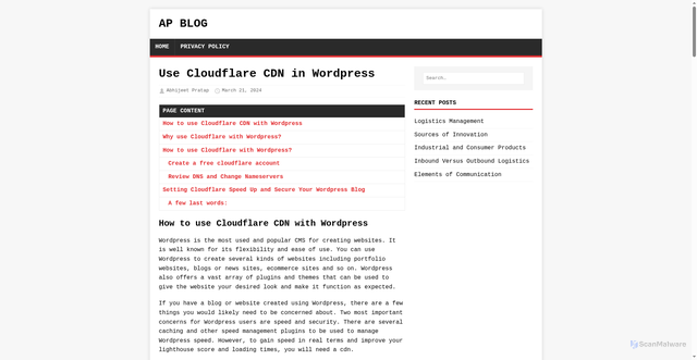 Security scan screenshot of https://abhijeetpratap.pages.dev/use-cloudflare-cdn-in-wordpress/