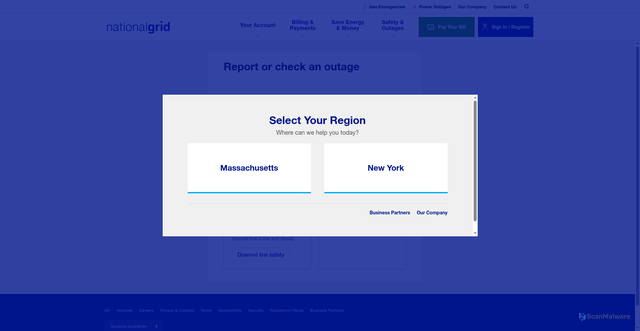 Security scan screenshot of https://myaccount.nationalgrid.com/outages