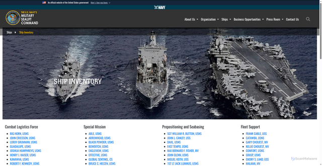 Security scan screenshot of https://www.msc.usff.navy.mil/Ships/Ship-Inventory/
