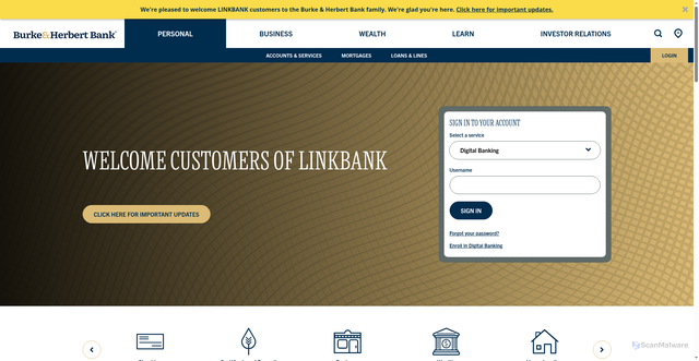 Security scan screenshot of https://burkeandherbertbank.com