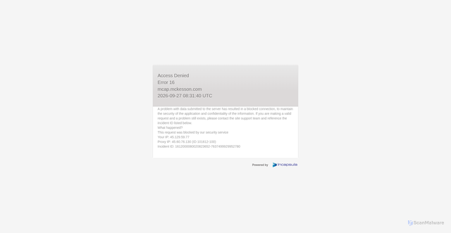 Security scan screenshot of https://mcap.mckesson.com